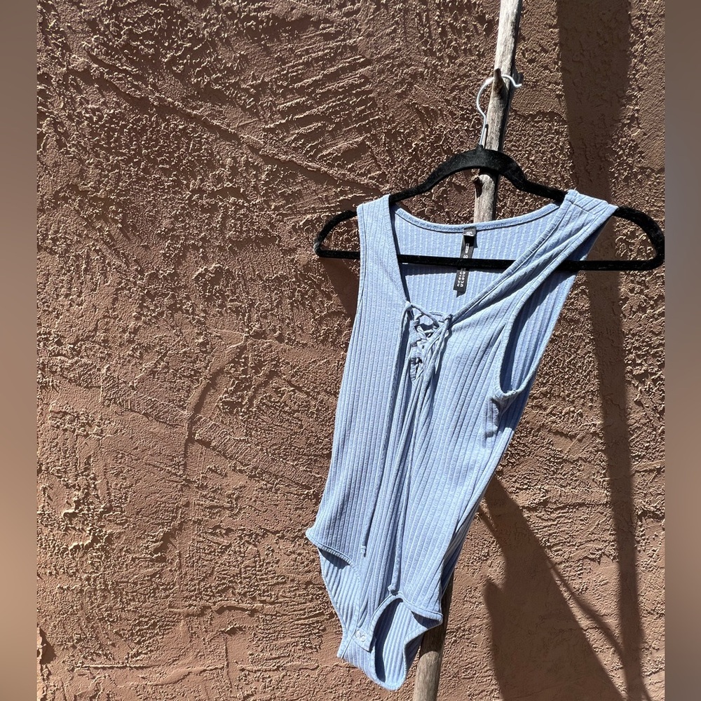 Cornflower Blue Lace-Up Bodysuit with Snap Closure